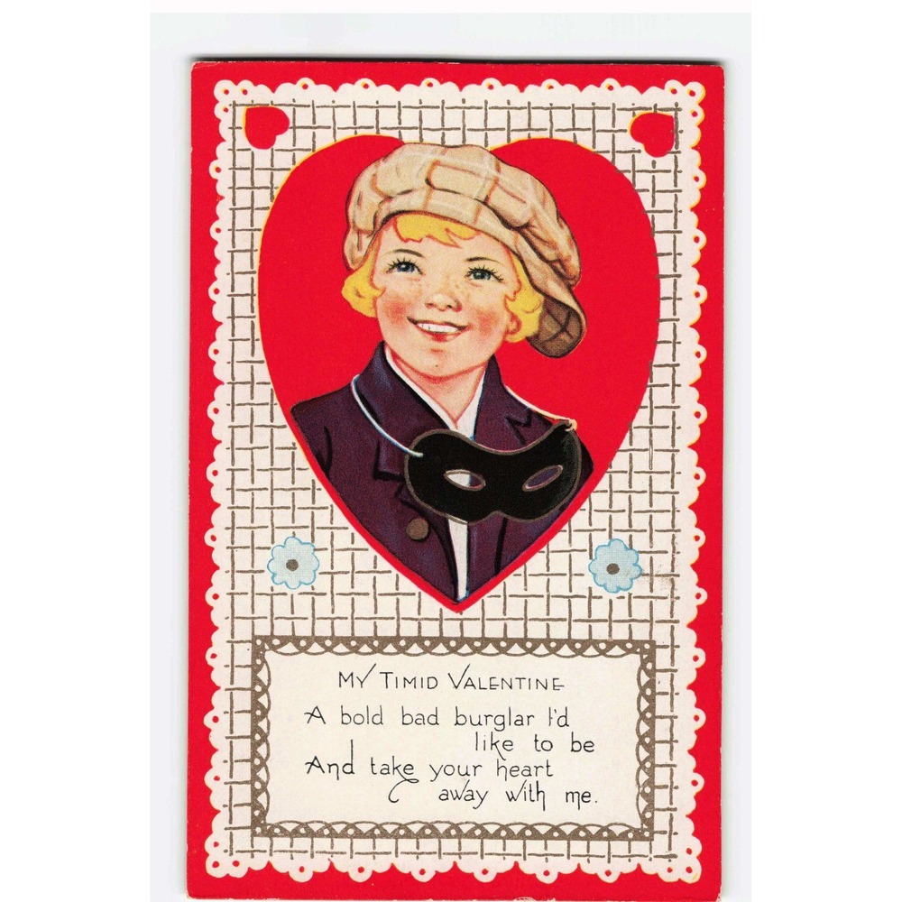 Vintage Carrington Co Chicago Valentine Postcard My Timid Valentine Burglar Mask
